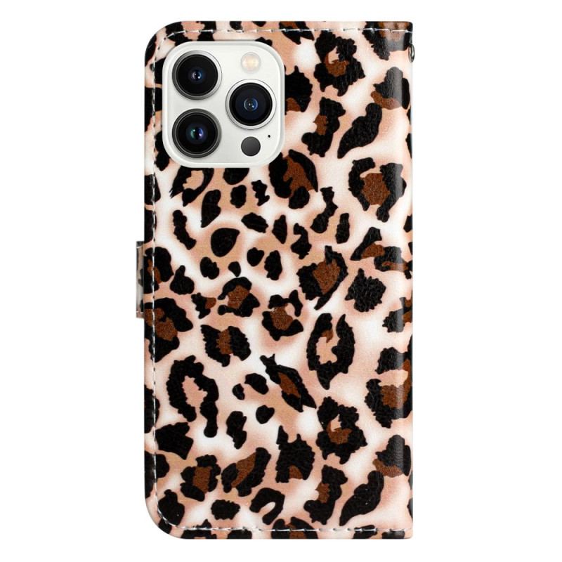 Læder Cover iPhone 16 Pro Max Leopardmønster Med Rem