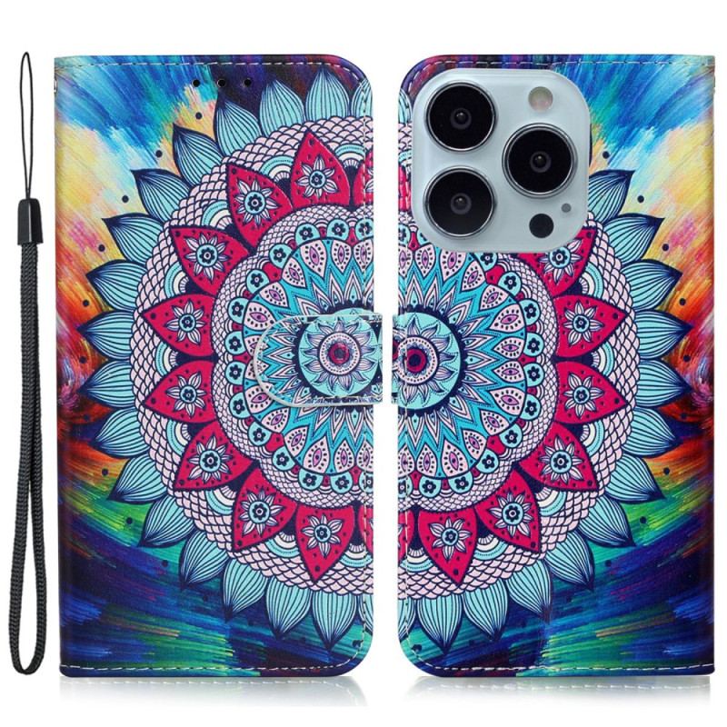 Læder Cover iPhone 16 Pro Max Mandala Blomst Med Rem