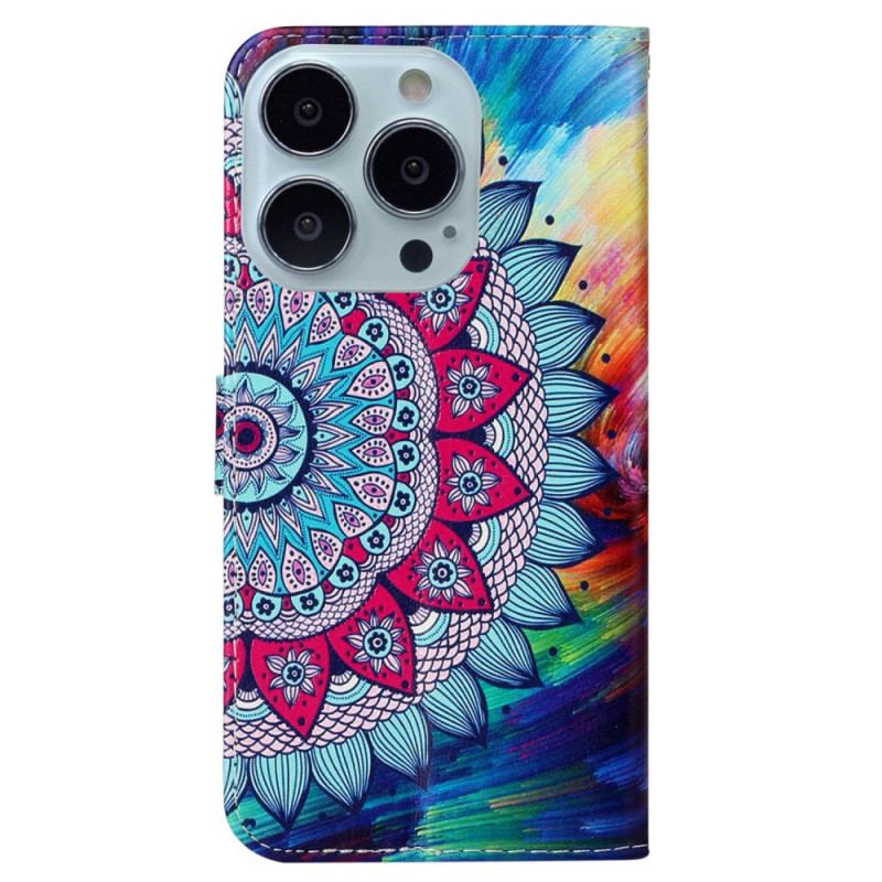 Læder Cover iPhone 16 Pro Max Mandala Blomst Med Rem