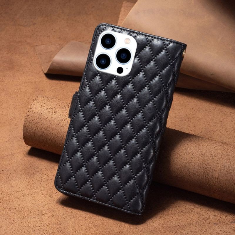 Læder Cover iPhone 16 Pro Max Telefon Etui Binfen Farve Quiltet Pung