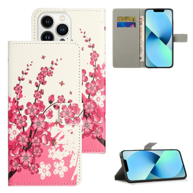 Læder Cover iPhone 16 Pro Max Telefon Etui Blommeblomster