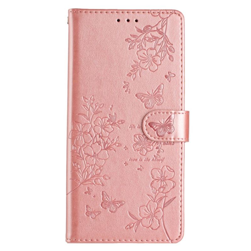 Læder Cover iPhone 16 Pro Max Telefon Etui Blomster Og Sommerfugle