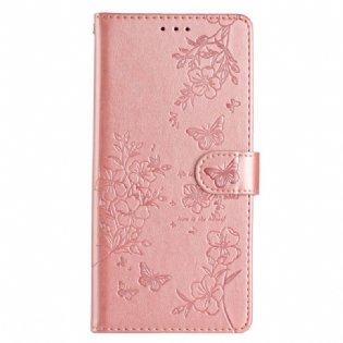 Læder Cover iPhone 16 Pro Max Telefon Etui Blomster Og Sommerfugle