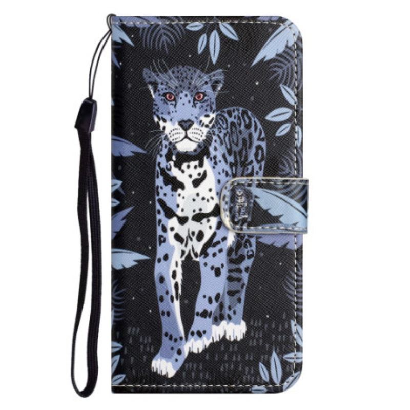 Læder Cover iPhone 16 Pro Max Telefon Etui Strappy Med Leopardtryk