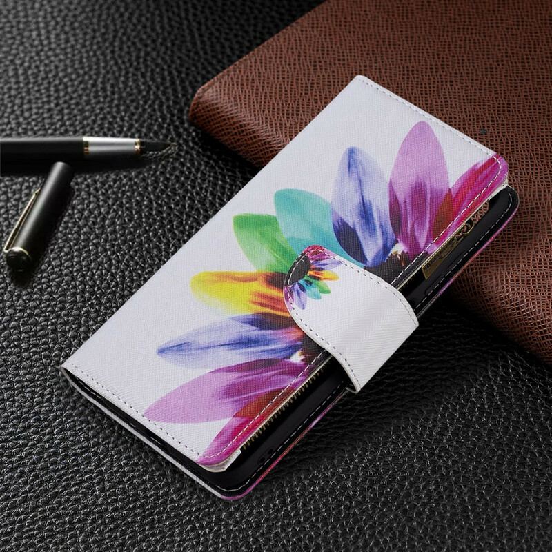 Flip Cover Xiaomi Redmi Note 10 5G Blomsterlomme Med Lynlås