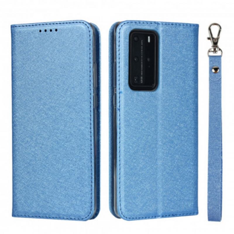 Cover Huawei P40 Pro Flip Cover Blødt Læderstil Med Rem