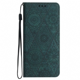 Flip Cover Samsung Galaxy A16 5g Blomstermønster Og Rem