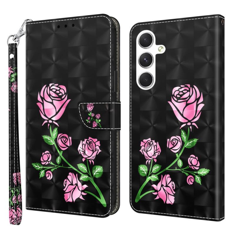 Flip Cover Samsung Galaxy A16 5g Lyserøde Blomster Med Rem