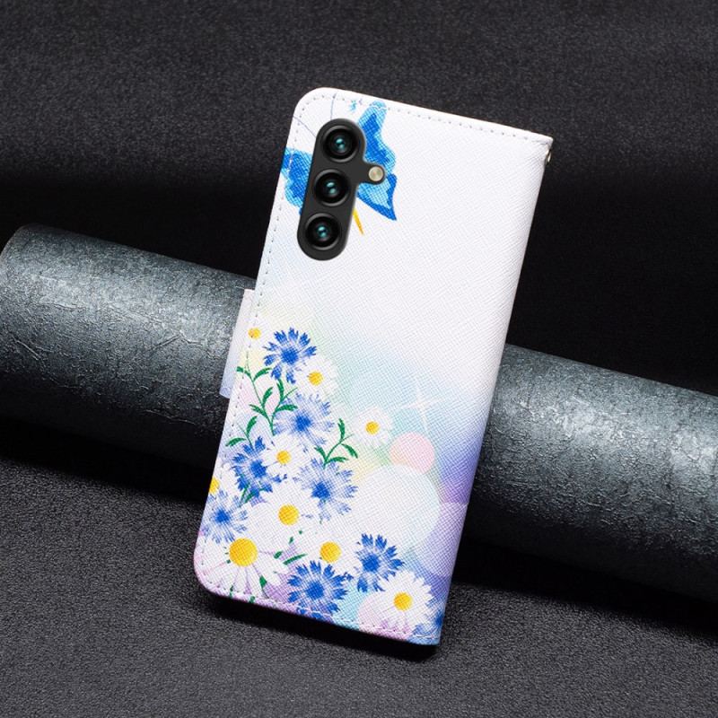 Flip Cover Samsung Galaxy A16 5g Sommerfugl Og Blomster Akvarel