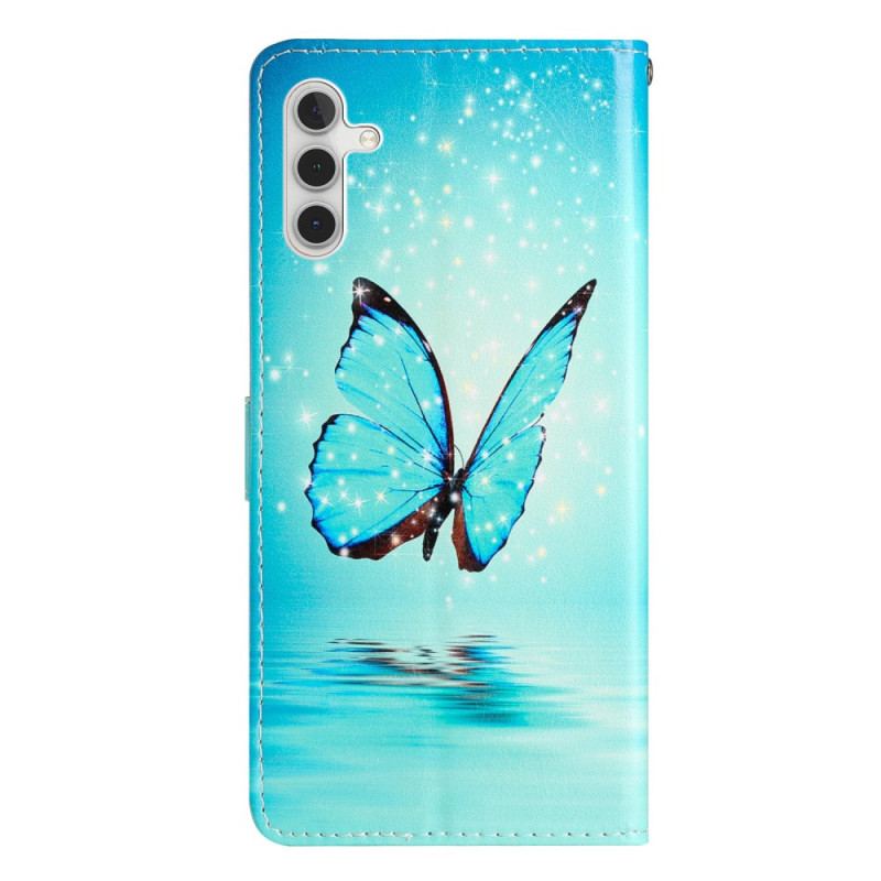 Læder Cover Samsung Galaxy A16 5g Blå Sommerfugl