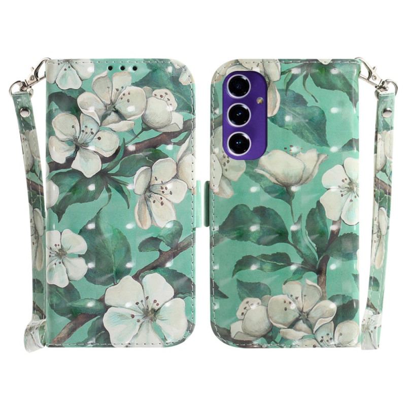 Læder Cover Samsung Galaxy A16 5g Hvide Blomster Med Rem