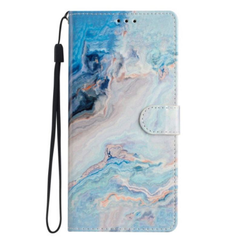 Læder Cover Samsung Galaxy A16 5g Telefon Etui Blåt Marmormønster