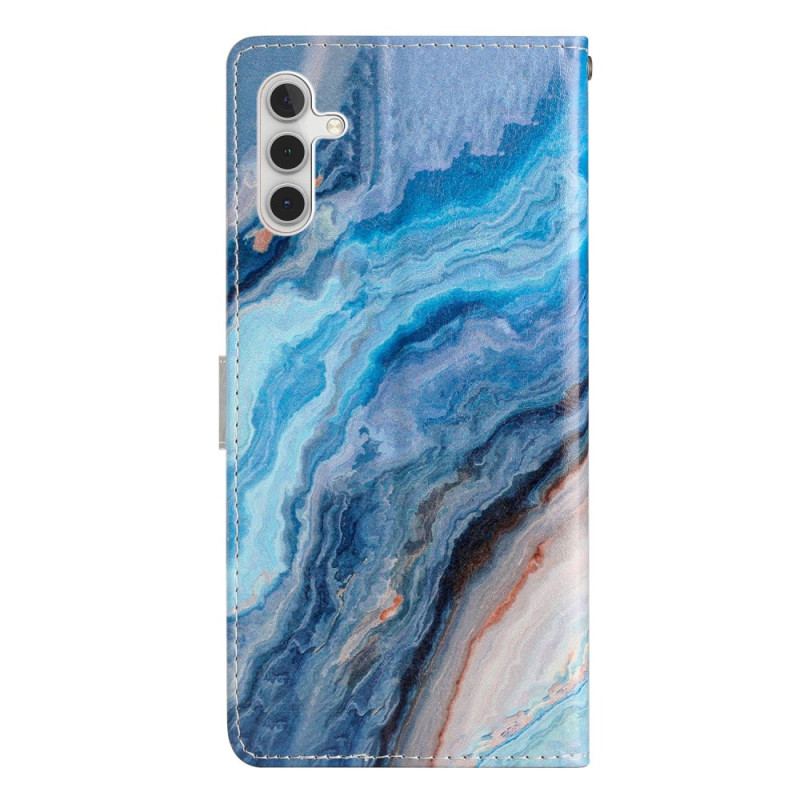 Læder Cover Samsung Galaxy A16 5g Telefon Etui Blåt Marmormønster