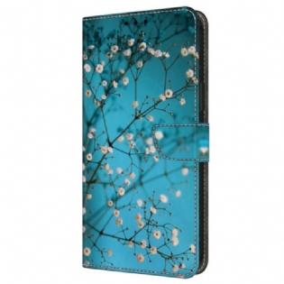 Læder Cover Samsung Galaxy A16 5g Telefon Etui Blomstrende Grene