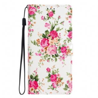 Læder Cover Samsung Galaxy A16 5g Telefon Etui Rødt Blomstermønster