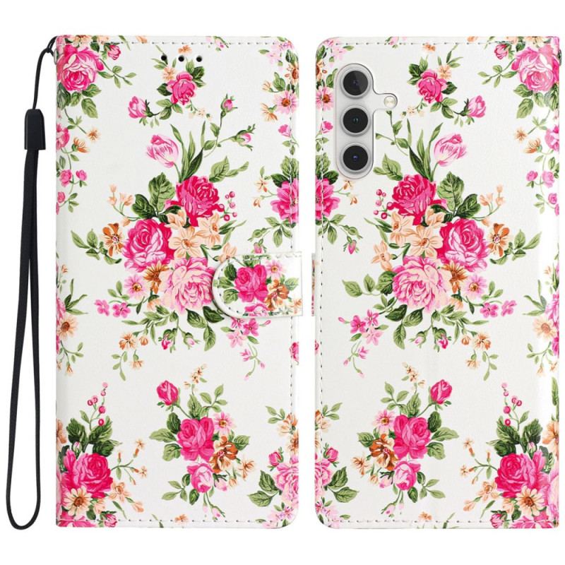 Læder Cover Samsung Galaxy A16 5g Telefon Etui Rødt Blomstermønster