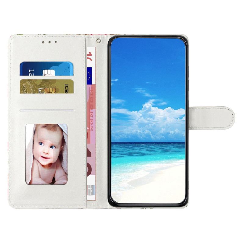 Læder Cover Samsung Galaxy A16 5g Telefon Etui Rødt Blomstermønster