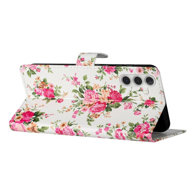 Læder Cover Samsung Galaxy A16 5g Telefon Etui Rødt Blomstermønster