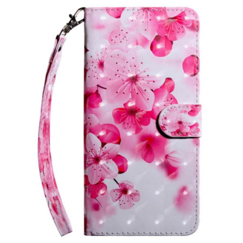 Læder Cover Samsung Galaxy A16 5g Telefon Etui Rødt Blomstermønster Med Rem