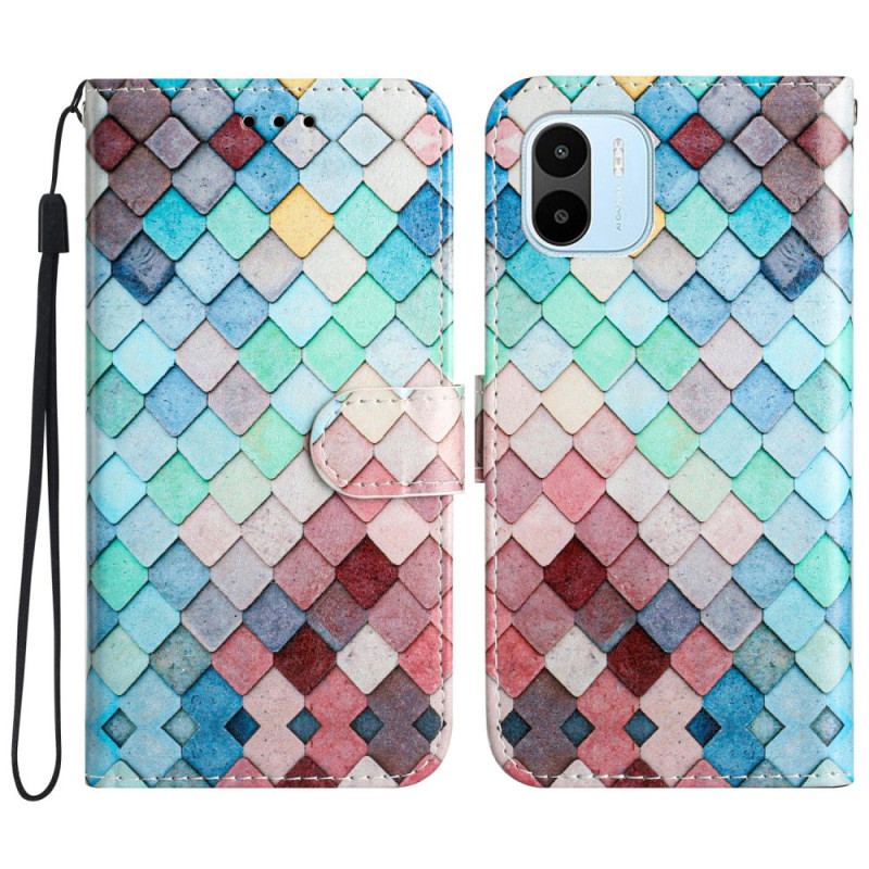 Flip Cover Xiaomi Redmi A1 Med Snor Farvet Strip Gitter