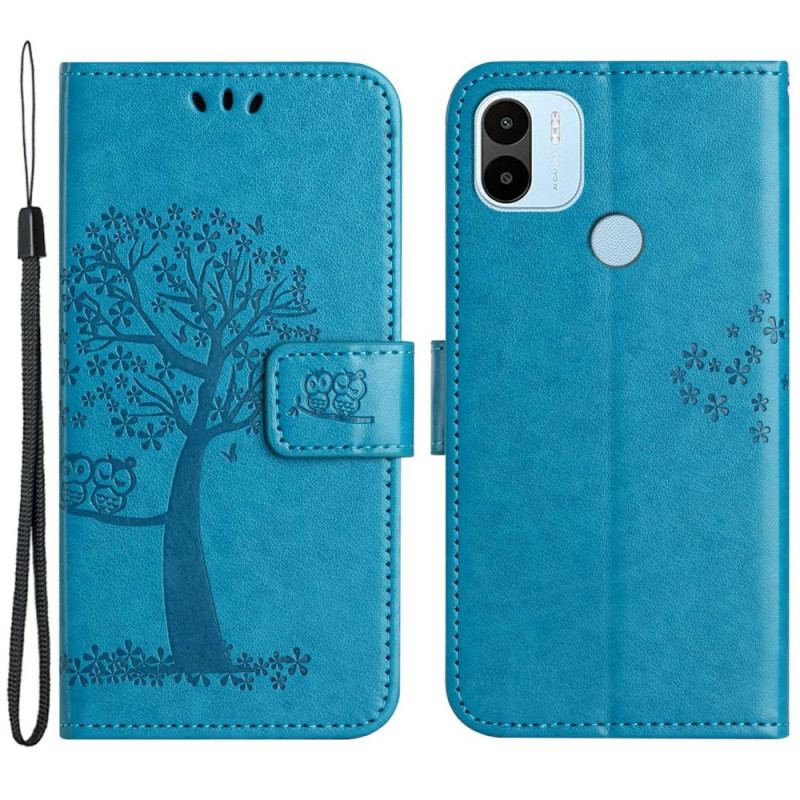 Flip Cover Xiaomi Redmi A1 Med Snor Thong Træ Og Ugler