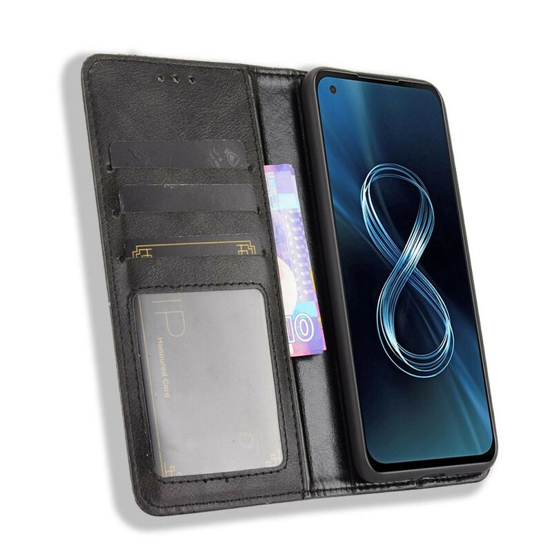 Cover Asus Zenfone 8 Flip Cover Stiliseret Vintage Lædereffekt