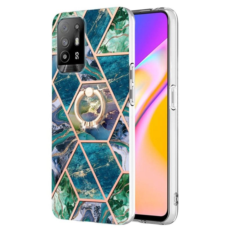 Cover Oppo A94 5G Geometrisk Marmor Med Ring