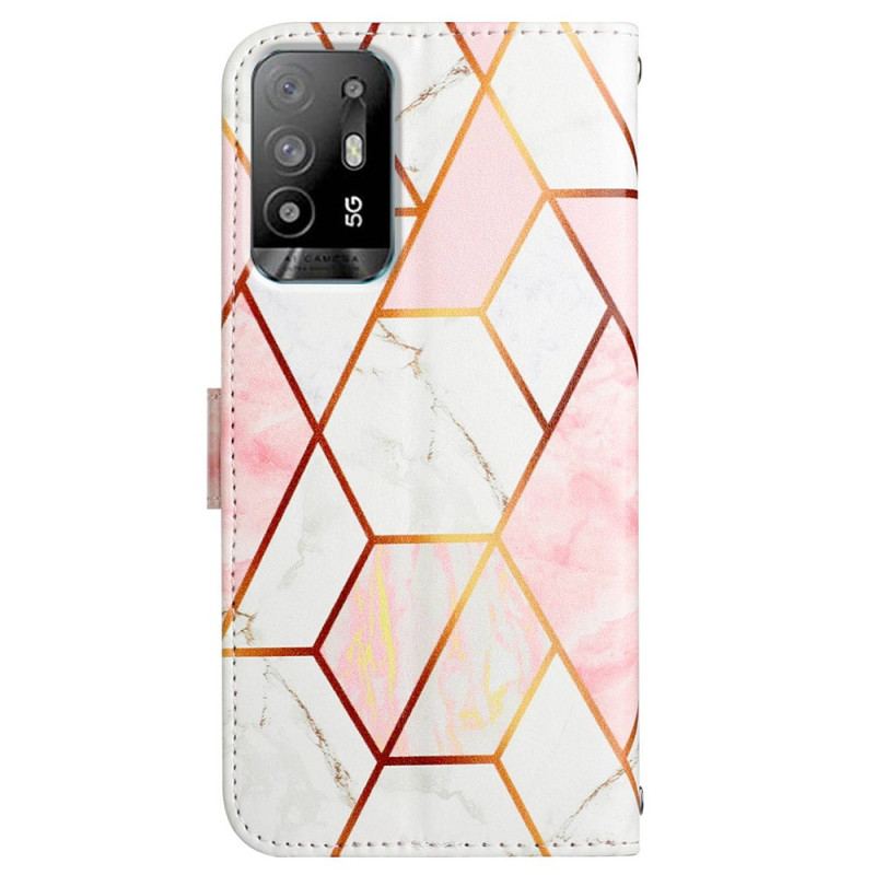 Flip Cover Oppo A94 5G Marmor Geometrisk Med Rem