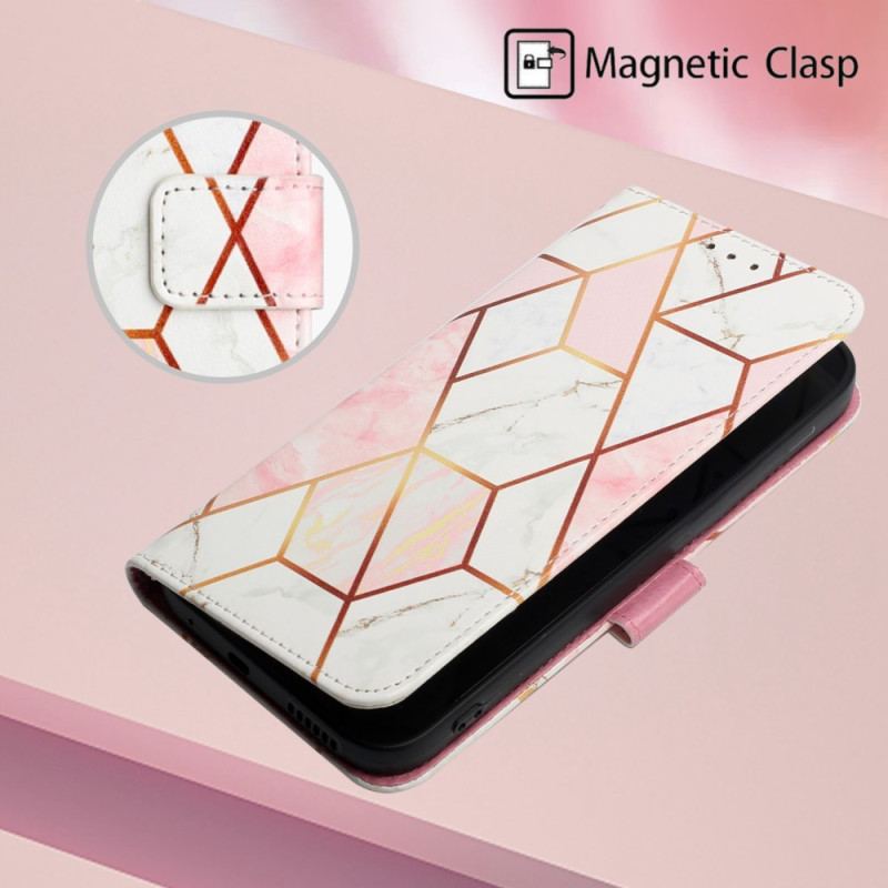 Flip Cover Oppo A94 5G Marmor Geometrisk Med Rem