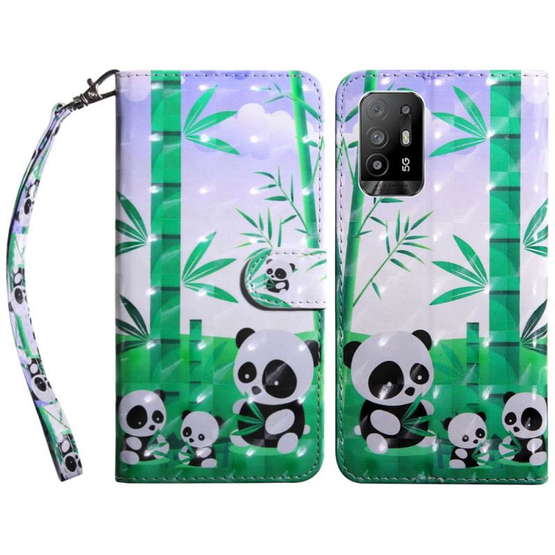 Flip Cover Oppo A94 5G Panda Med Snor