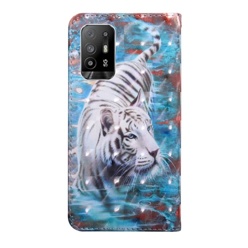 Flip Cover Oppo A94 5G Tiger Imiteret Læder Med Snor