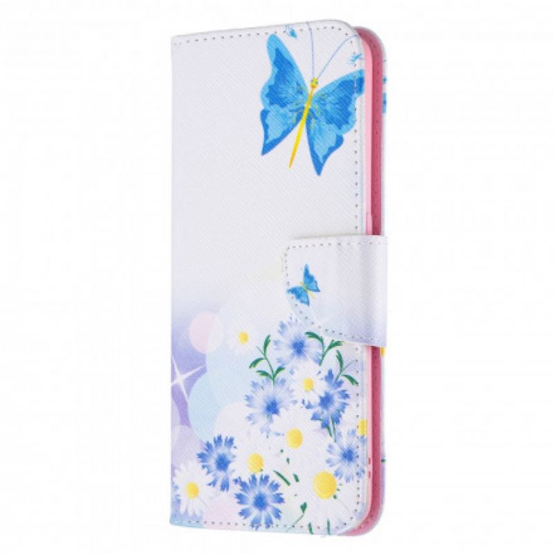 Læder Cover Oppo A94 5G Malede Sommerfugle Og Blomster