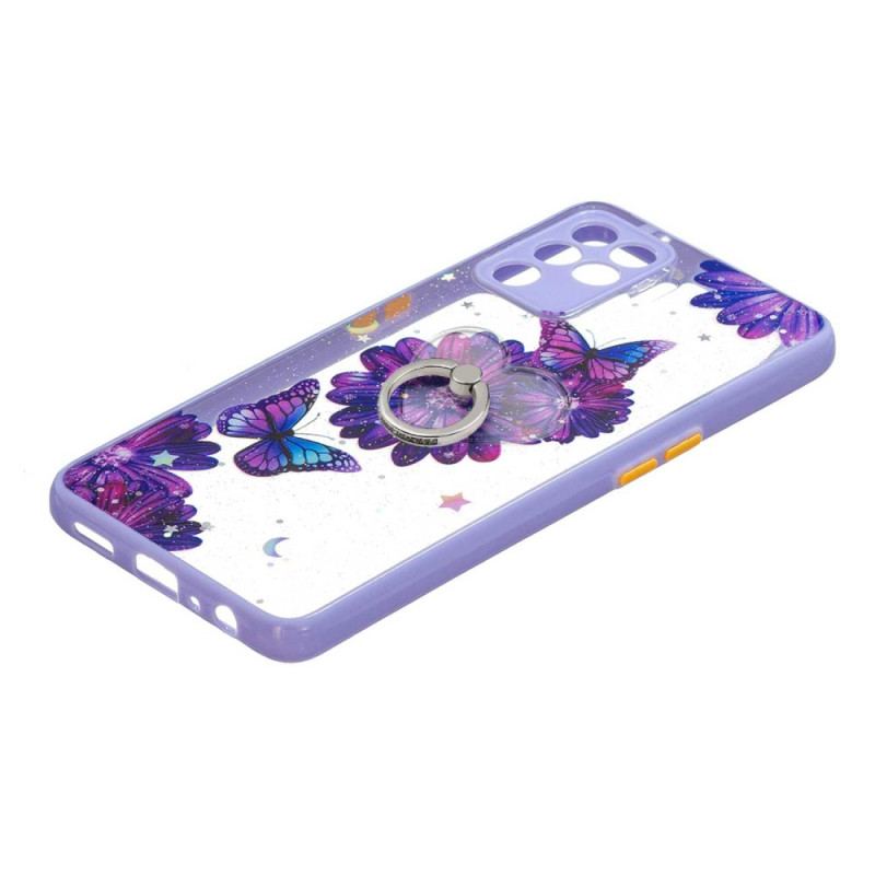 Mobilcover Oppo A94 5G Lilla Blomst Sommerfugl Med Ring