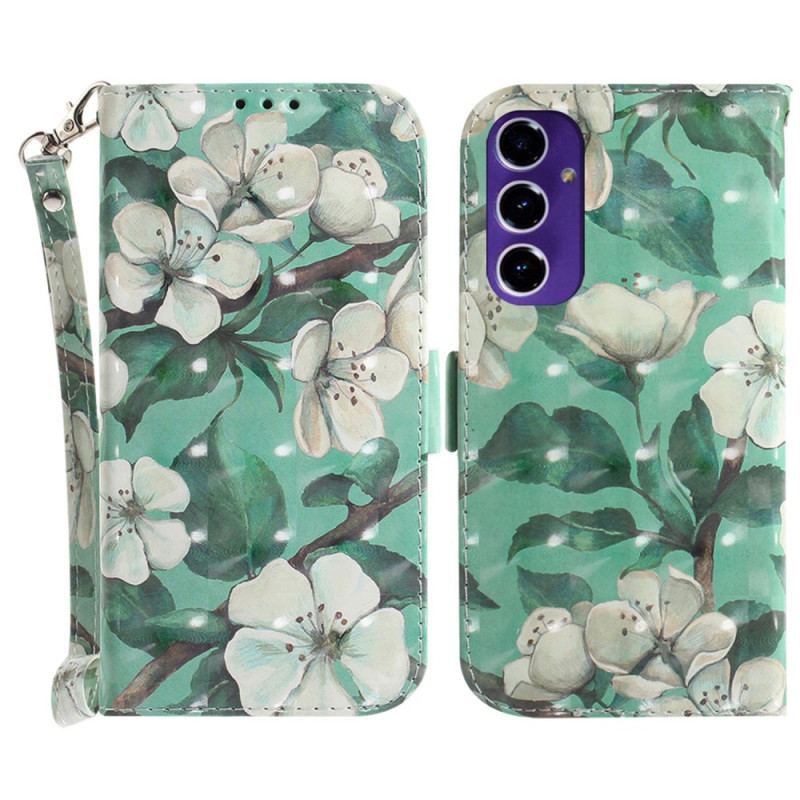 Flip Cover Samsung Galaxy S24 Fe Akvarelblomster Med Rem