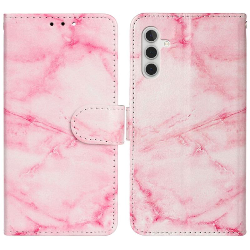 Læder Cover Samsung Galaxy S24 Fe Telefon Etui Pink Marmor