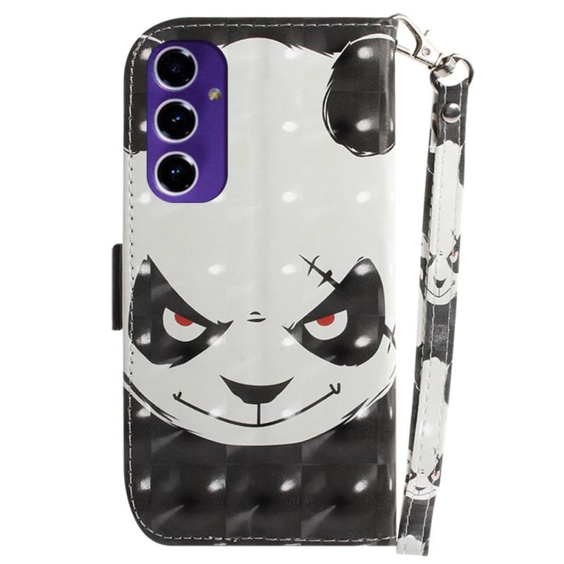 Læder Cover Samsung Galaxy S24 Fe Telefon Etui Vred Panda Med Rem