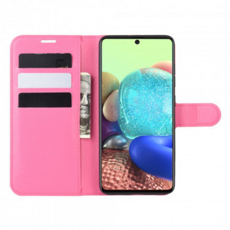 Flip Cover Samsung Galaxy A71 5G Klassisk Litchi-lædereffekt