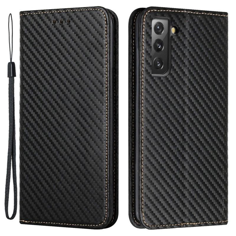 Cover Samsung Galaxy S23 Plus 5G Med Snor Flip Cover Strappy Carbon Fiber Style