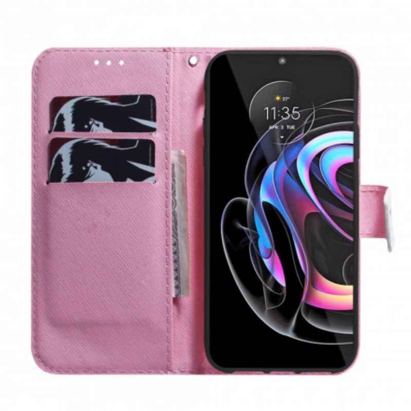 Flip Cover Motorola Edge 20 Pro Blomst Støvet Pink