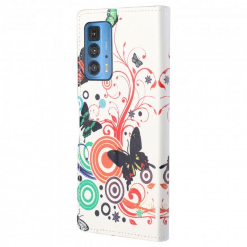 Flip Cover Motorola Edge 20 Pro Sommerfugle Og Blomster