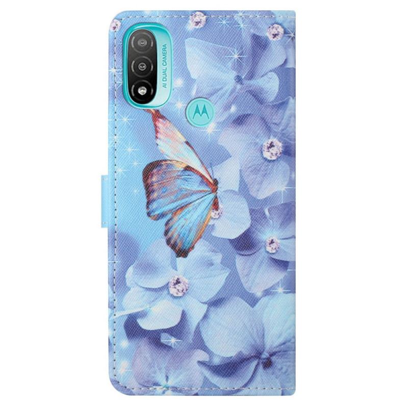 Flip Cover Moto G71 5G Med Snor Strappy Diamond Sommerfugle