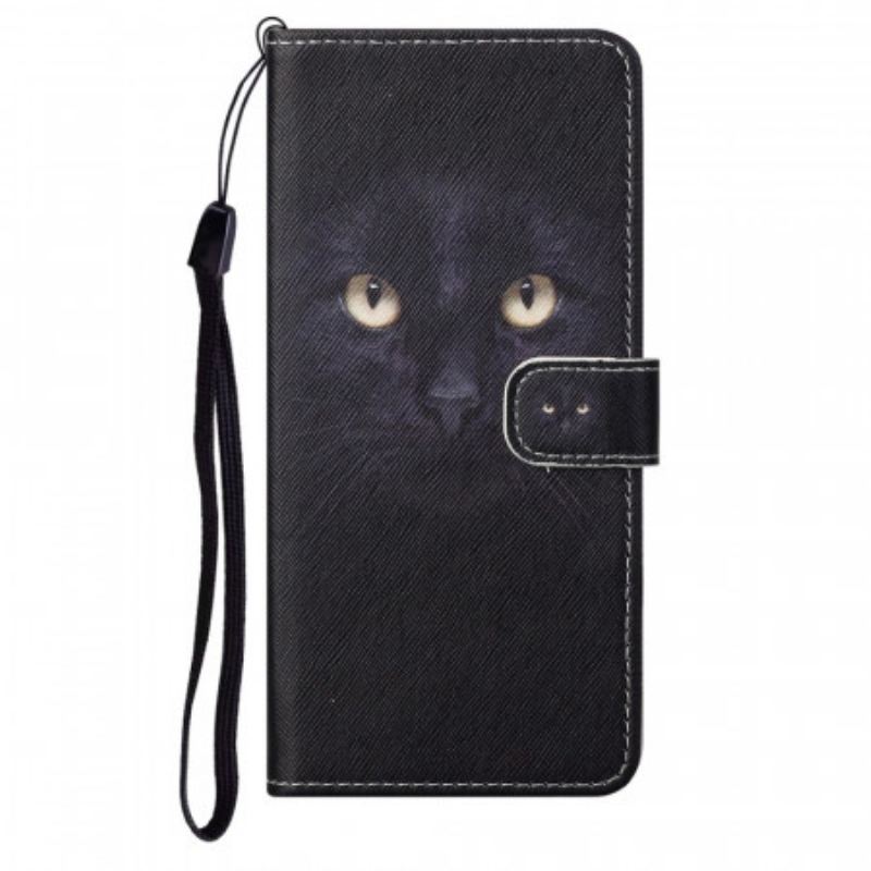 Læder Cover Moto G71 5G Med Snor Strappy Black Cat Eyes