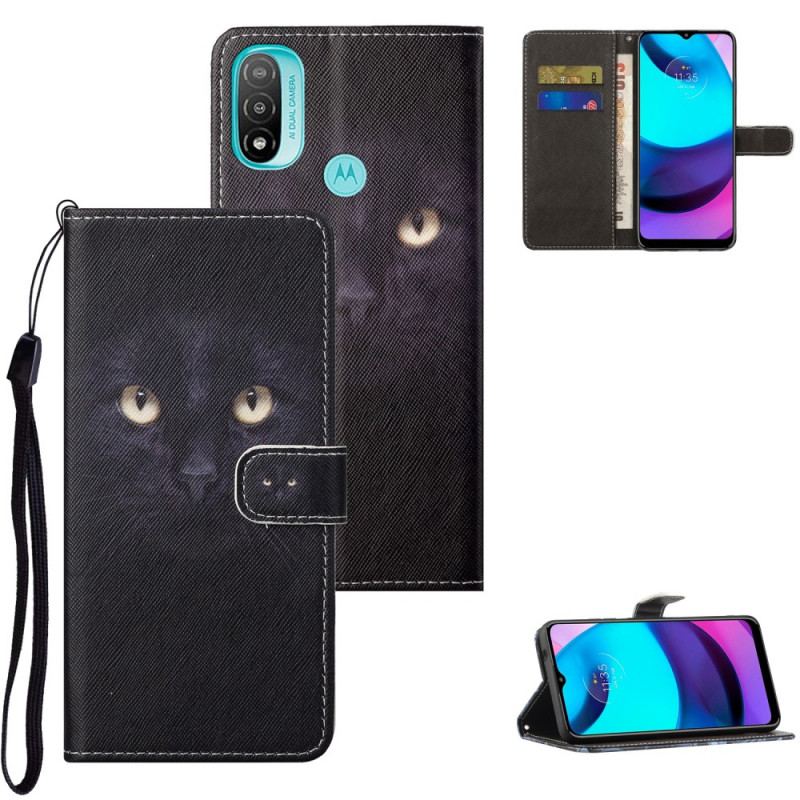 Læder Cover Moto G71 5G Med Snor Strappy Black Cat Eyes