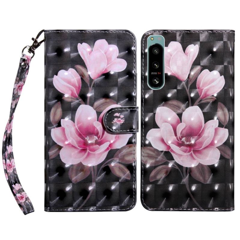 Flip Cover Sony Xperia 5 IV Med Snor Rem Blomster