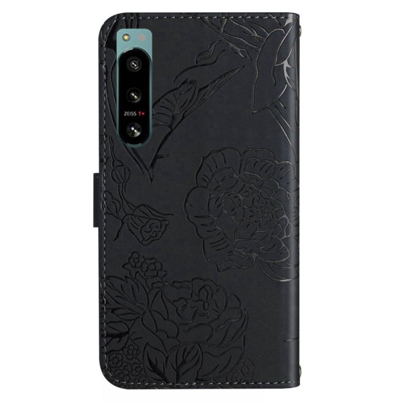 Flip Cover Sony Xperia 5 IV Sommerfugle Med Snor