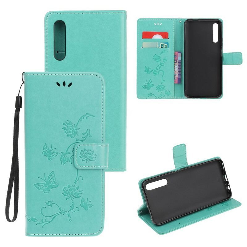 Flip Cover Huawei P Smart S Med Snor Sommerfugle Og Blomsterrem