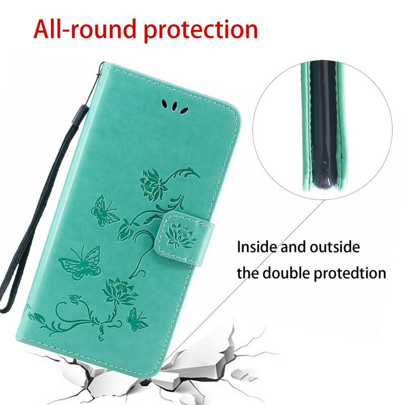 Flip Cover Huawei P Smart S Med Snor Sommerfugle Og Blomsterrem