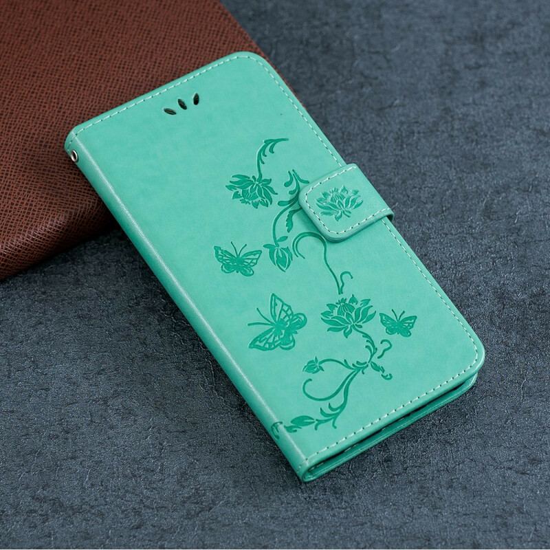 Flip Cover Huawei P Smart S Med Snor Sommerfugle Og Blomsterrem