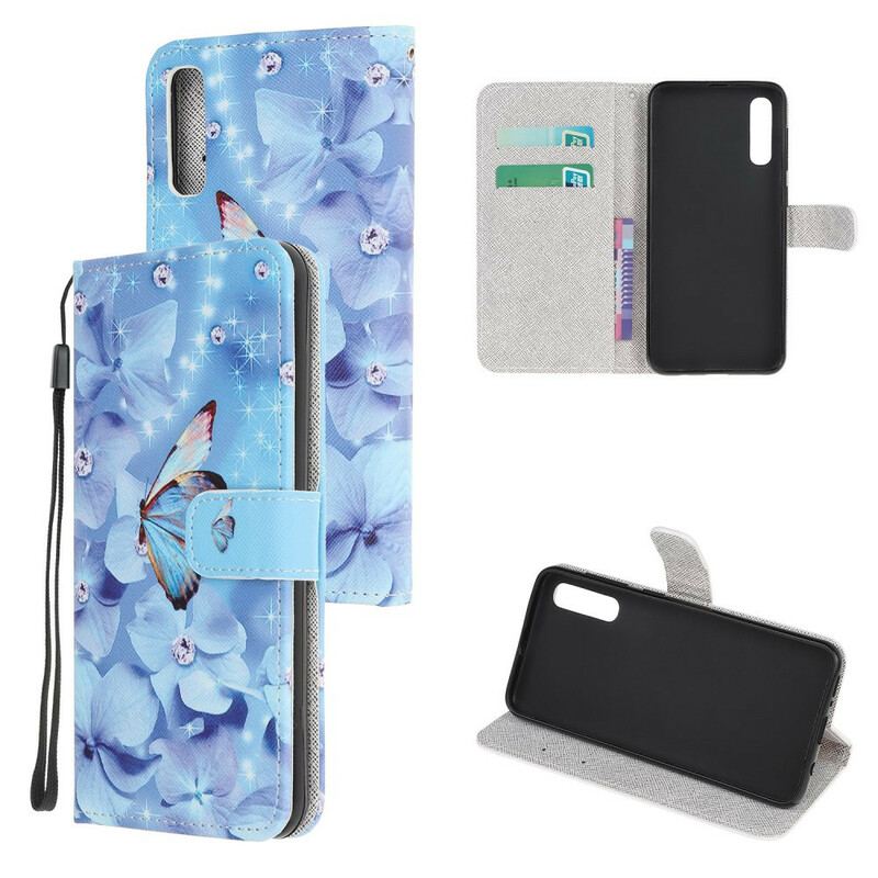 Flip Cover Huawei P Smart S Med Snor Strappy Diamond Sommerfugle