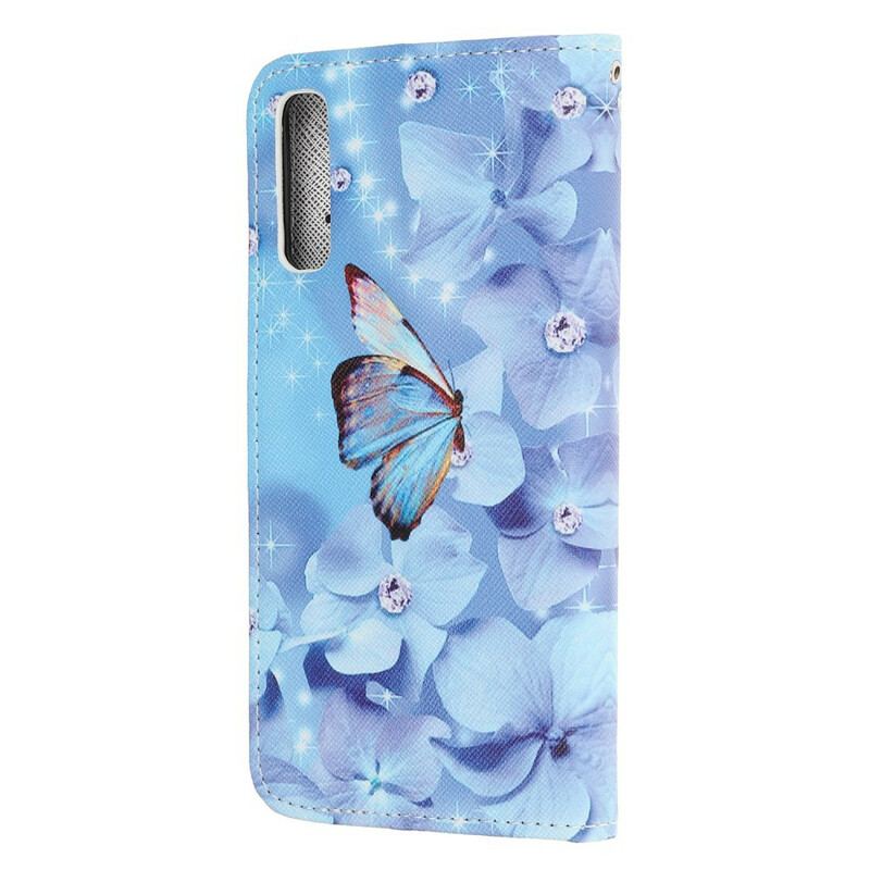 Flip Cover Huawei P Smart S Med Snor Strappy Diamond Sommerfugle